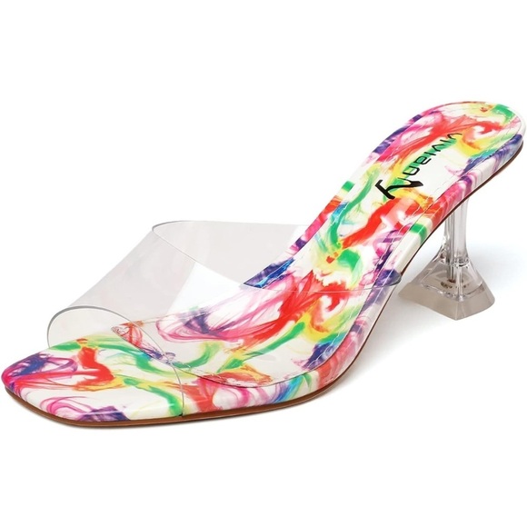Clear Heels Sandals Transparent Stiletto Heel Backless Peep Toe Slip new - Picture 2 of 9